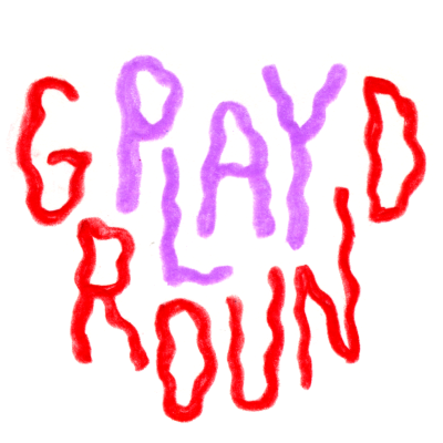 An illustration of the word playground in pink and red